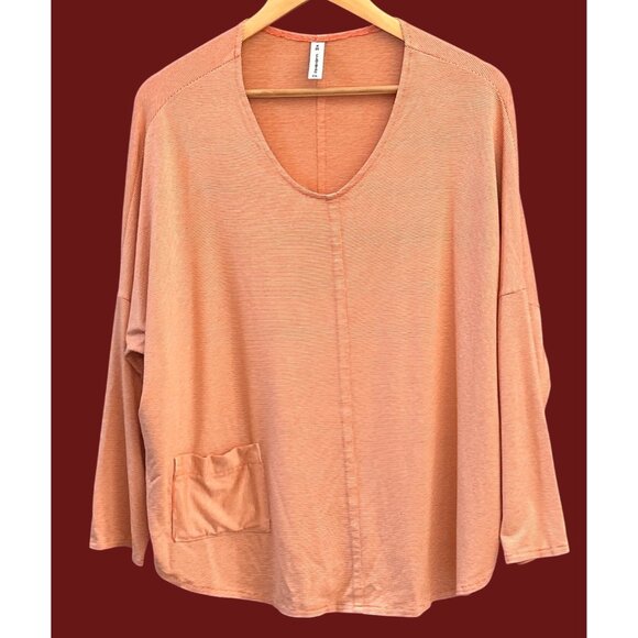 F.H. Clothing Co. Oversized Orange Stripe Long Sleeve Top Pocket Detail USA - Picture 1 of 6